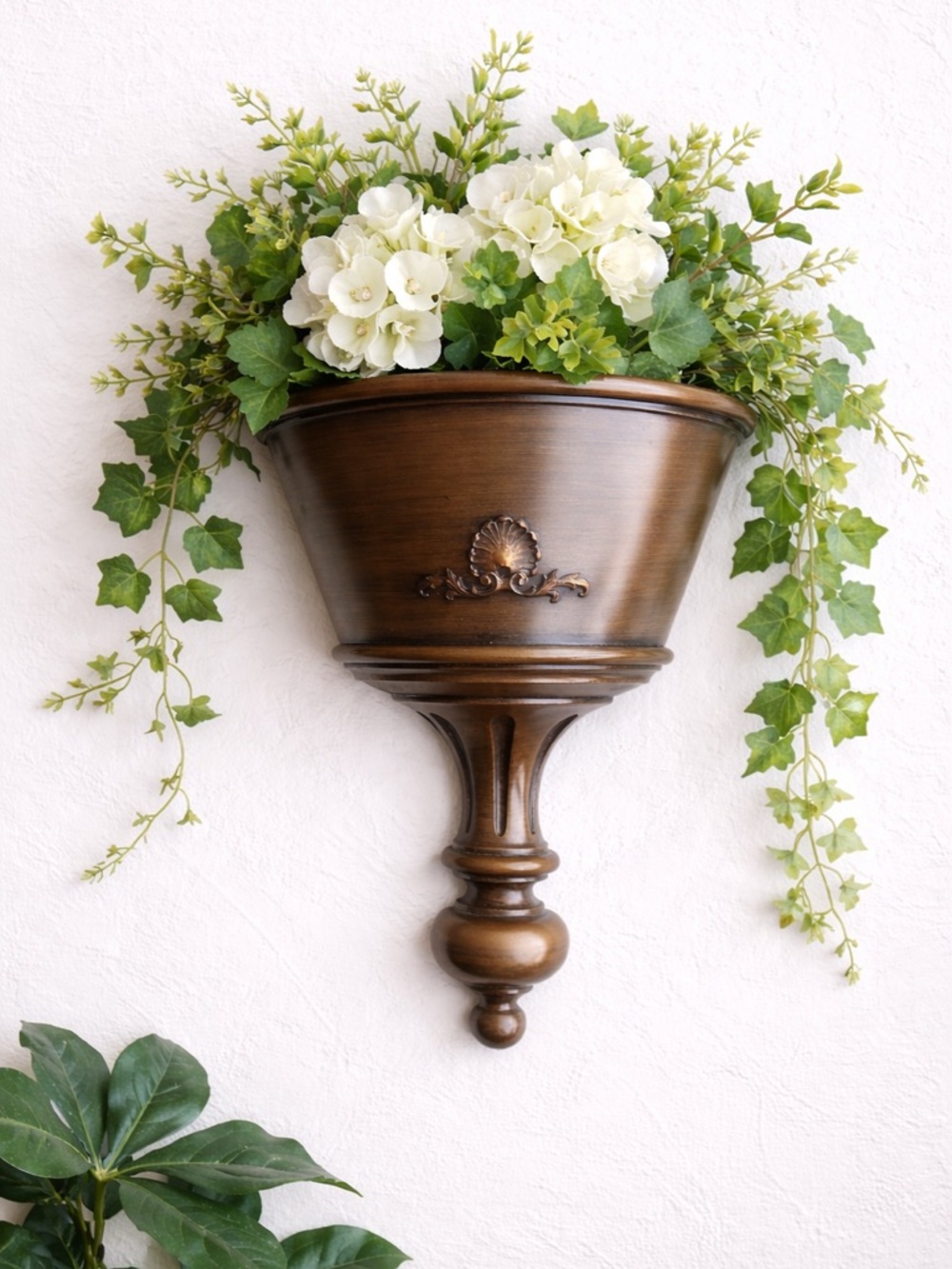 Vintage Wall Pocket Planter Shelf Bronze Gold Floral Decor Hanging Vase